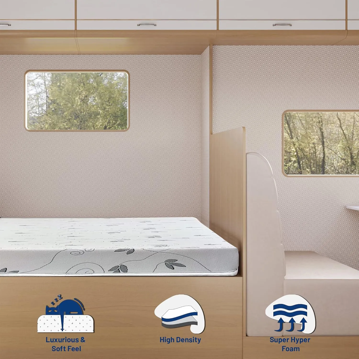 Greaton, 4-Inch High-Density Cooling Gel Memory Foam RV Mattress Replacement, Medium Firm, Good for Trailers, Camper Vans, Sofa Bed and Other Furniture Application, 75" x 30", White.