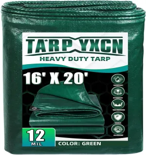 Green Heavy Duty Tarp 16x20 Feet, 12 Mil Thick Waterproof Poly Tarps Cover UV Resistant, Rip & Tear Proof with Metal Grommets Every 20 Inche