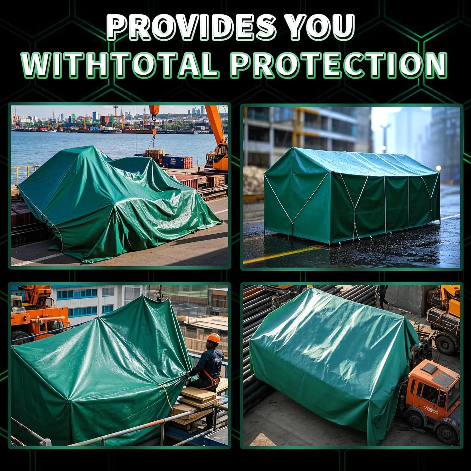 Green Heavy Duty Tarp 16x20 Feet, 12 Mil Thick Waterproof Poly Tarps Cover UV Resistant, Rip & Tear Proof with Metal Grommets Every 20 Inche