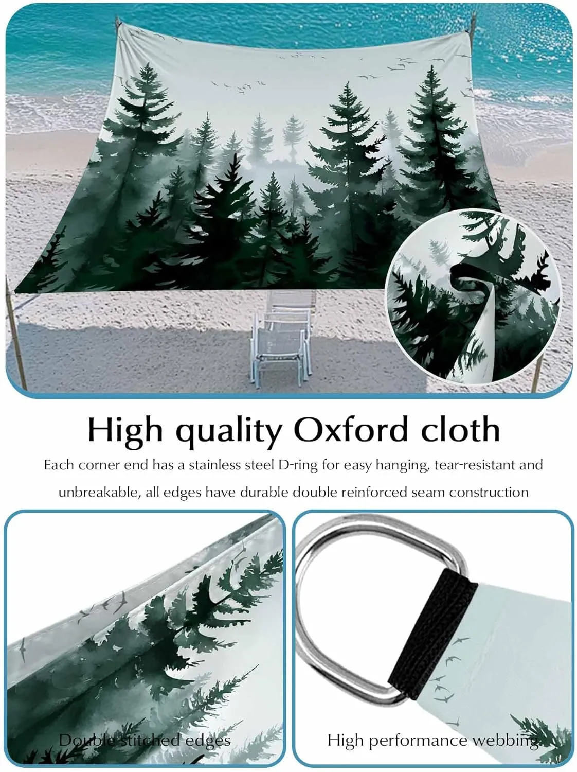 Green Mist Forest Sun Shade Sail 8x10ft Rectangle,Farmhouse Trees Nature Landscap Outdoor Patio Sunshade Waterproof Garden Canopy UV Block Backyard Cover for Pergola Porch Sand Lawn Pool Deck Balcony
