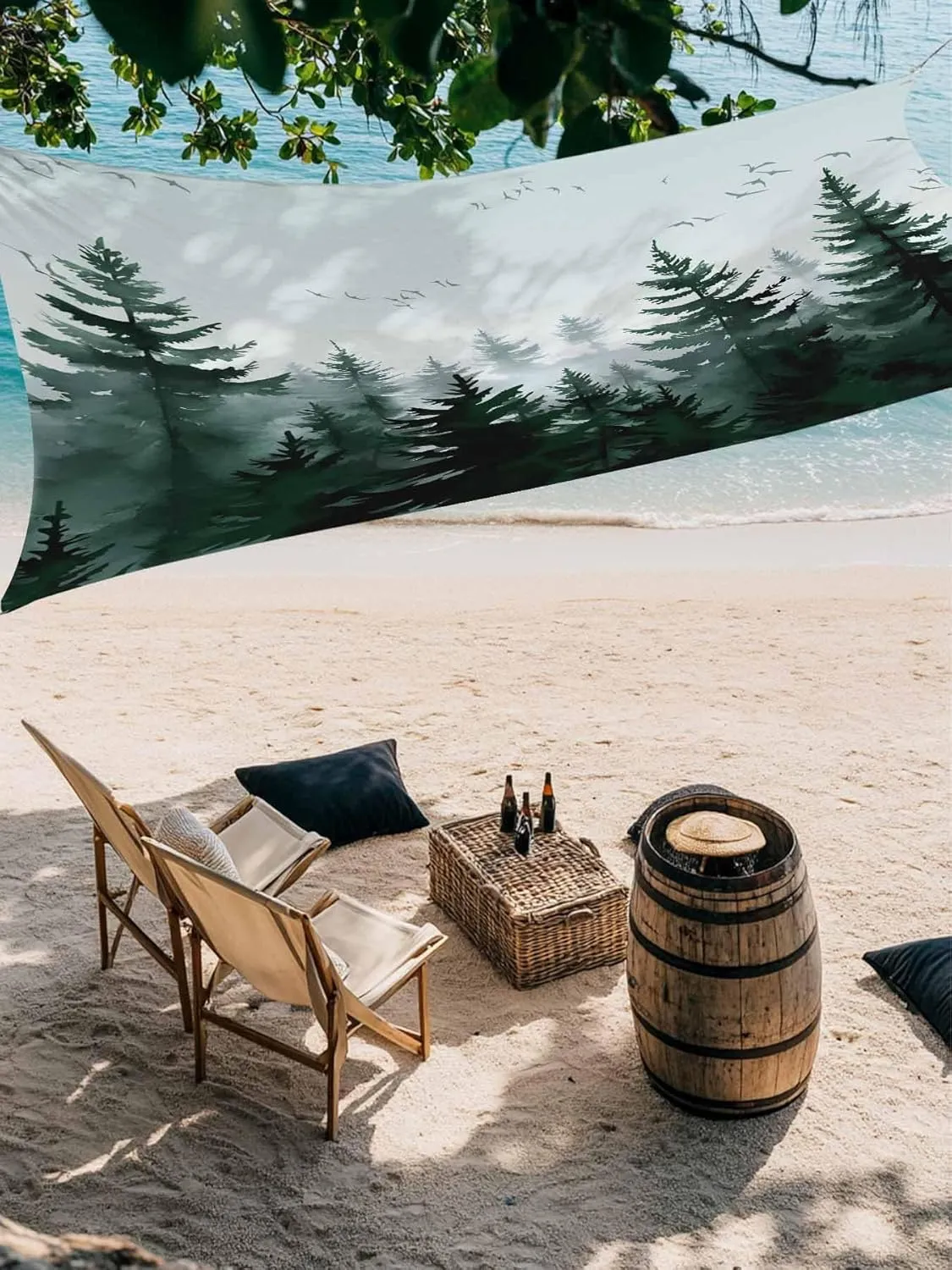 Green Mist Forest Sun Shade Sail 8x10ft Rectangle,Farmhouse Trees Nature Landscap Outdoor Patio Sunshade Waterproof Garden Canopy UV Block Backyard Cover for Pergola Porch Sand Lawn Pool Deck Balcony