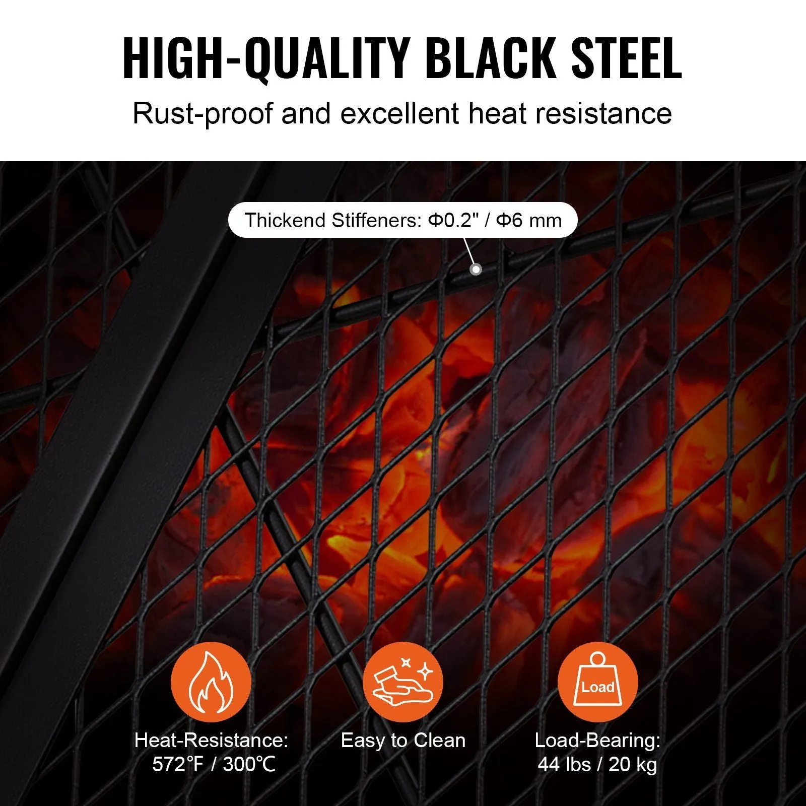 Grill Campfire Pit Handle Cookware Cooking 36 VEVOR BBQ X-Marks Round Grid IoT-powered Camping Party, and Risk-free X Inch Heavy with Steel Support Duty Grill for Portable Black Grate, Fire Outside Wire, Grate, Foldable