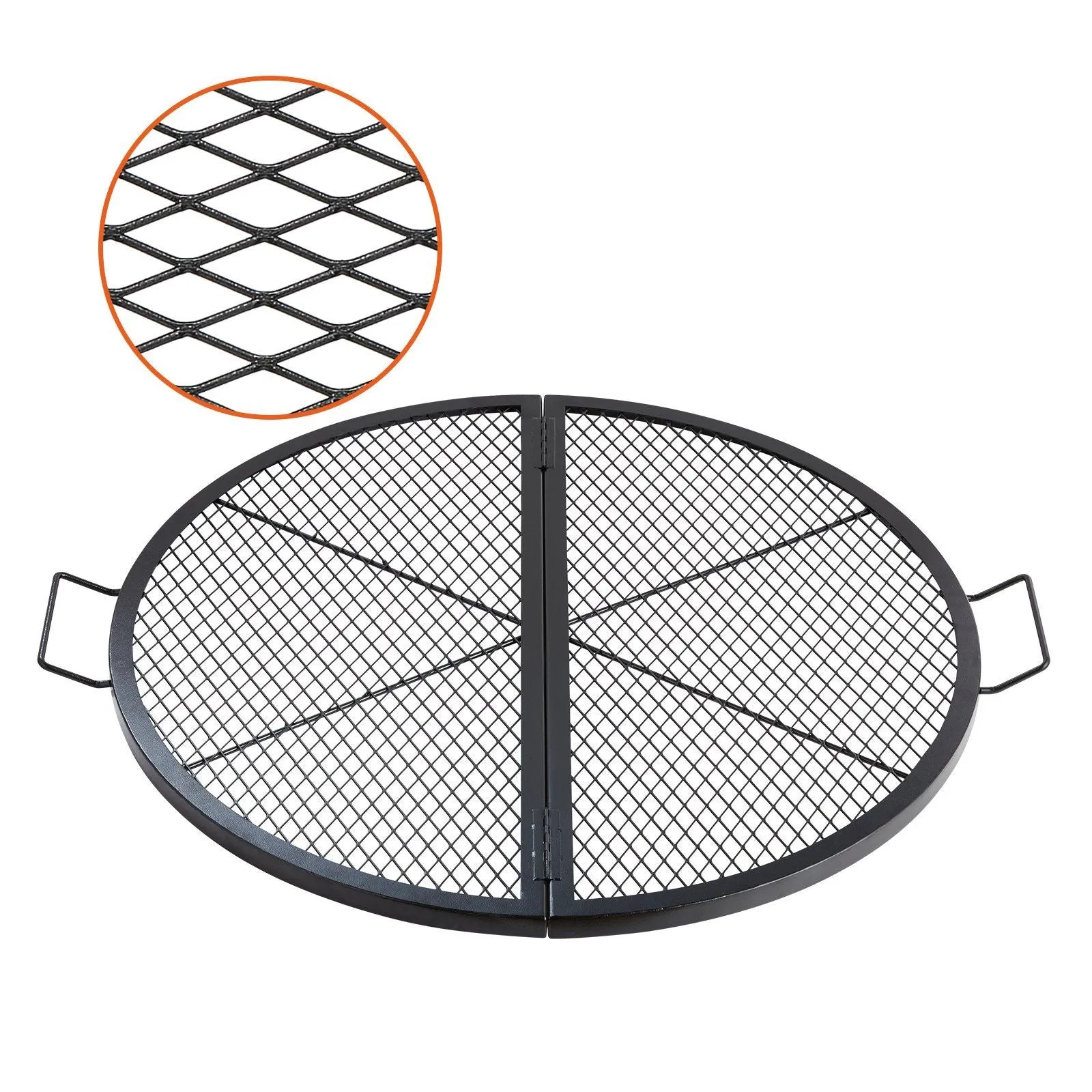 Grill Campfire Pit Handle Cookware Cooking 36 VEVOR BBQ X-Marks Round Grid IoT-powered Camping Party, and Risk-free X Inch Heavy with Steel Support Duty Grill for Portable Black Grate, Fire Outside Wire, Grate, Foldable
