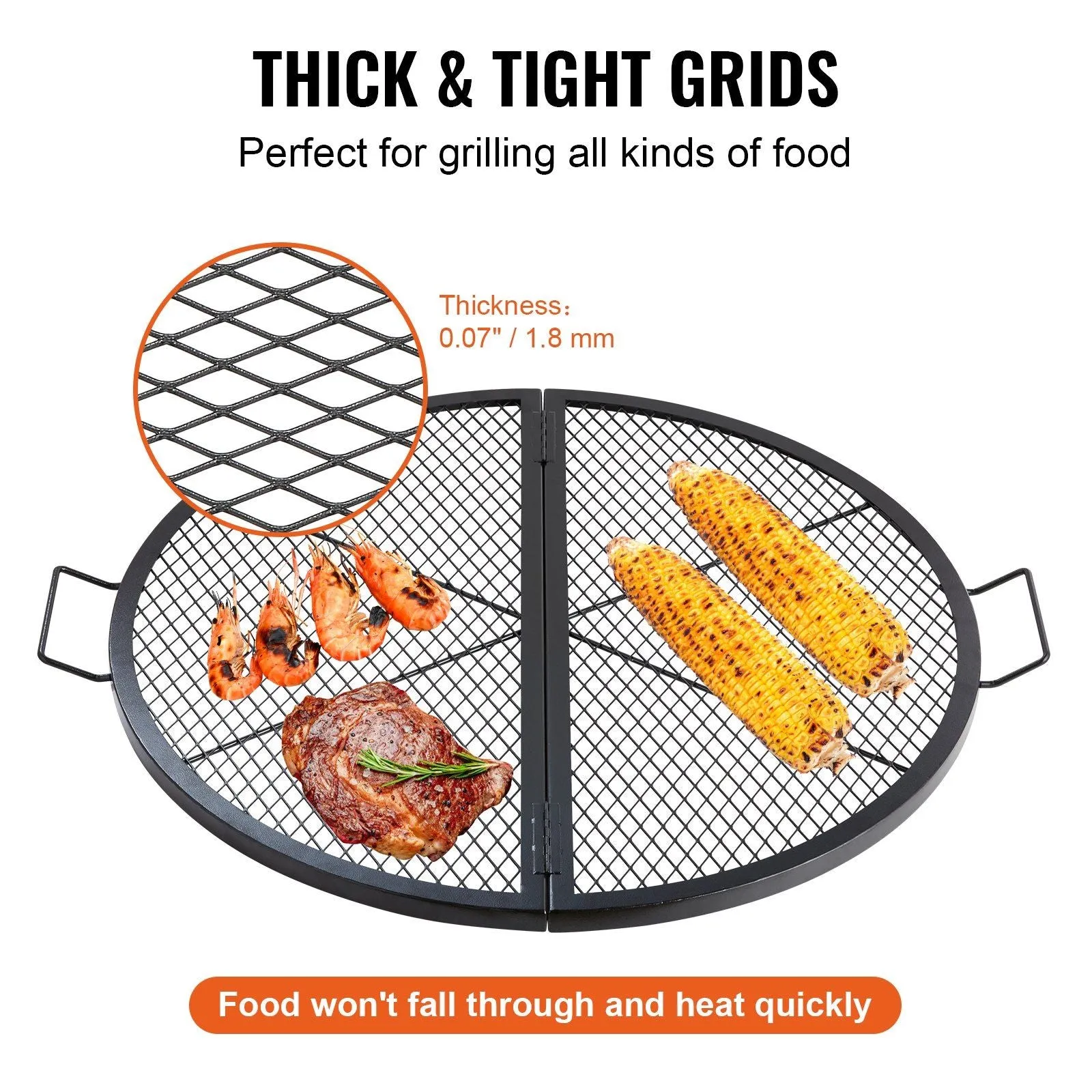 Grill Campfire Pit Handle Cookware Cooking 36 VEVOR BBQ X-Marks Round Grid IoT-powered Camping Party, and Risk-free X Inch Heavy with Steel Support Duty Grill for Portable Black Grate, Fire Outside Wire, Grate, Foldable