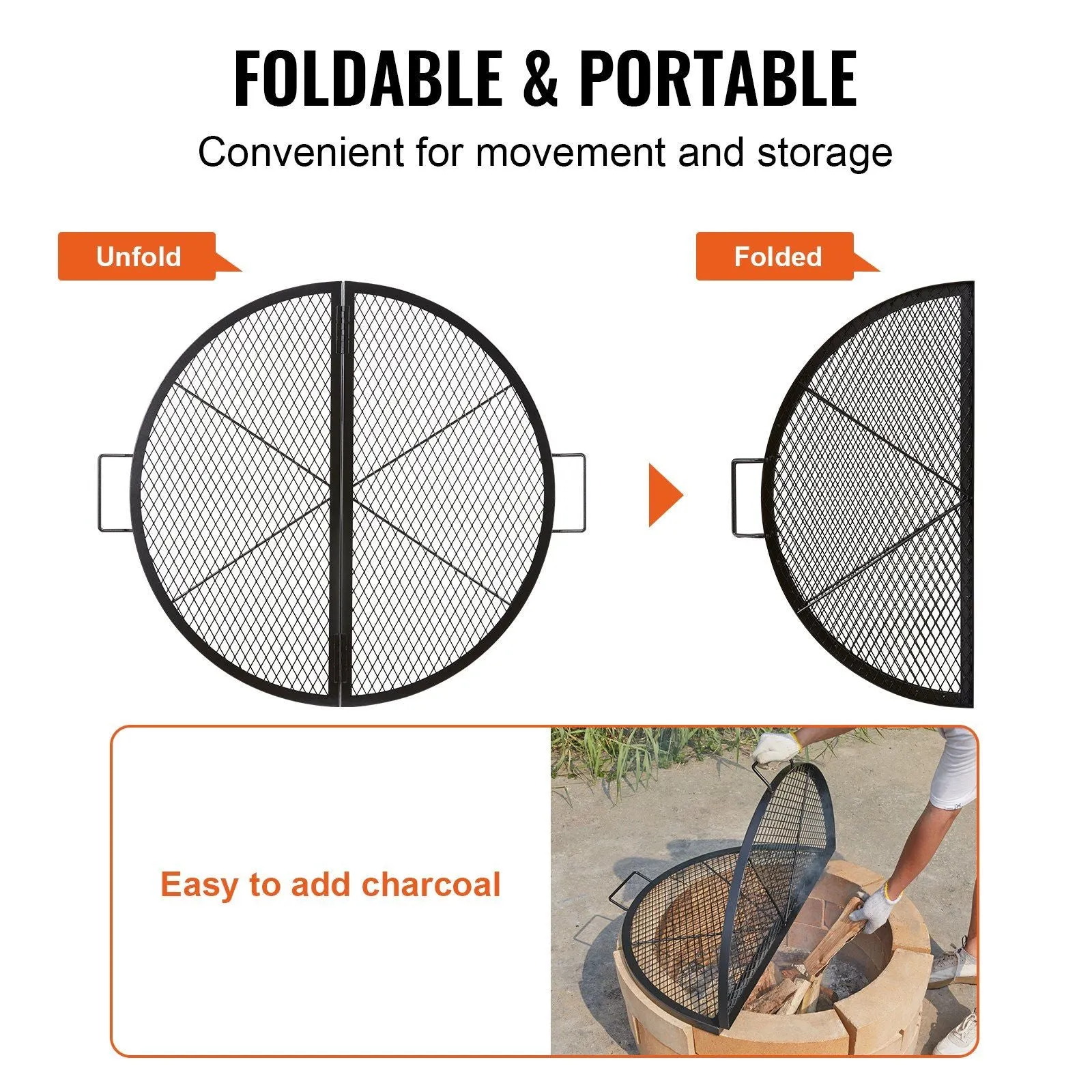 Grill Campfire Pit Handle Cookware Cooking 36 VEVOR BBQ X-Marks Round Grid IoT-powered Camping Party, and Risk-free X Inch Heavy with Steel Support Duty Grill for Portable Black Grate, Fire Outside Wire, Grate, Foldable