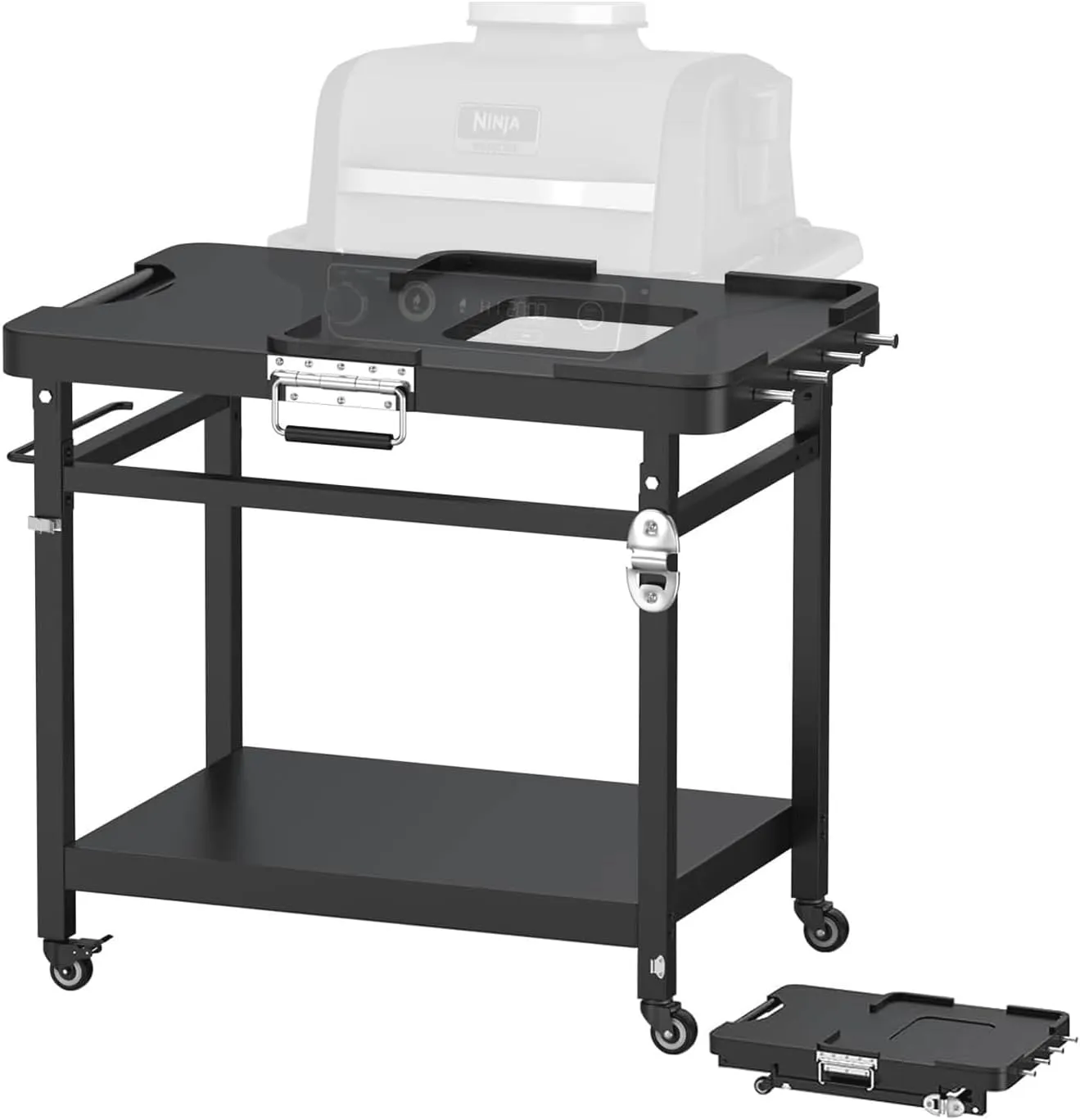 Grill Stand for Ninja Woodfire Series, Universal Foldable Grill Cart for Ninja OG700 OG800 OG900 XL Series and OO101 Woodfire Pizza Oven, Outdoor Pizza Oven Stand with 4 Wheels Tissue Holder