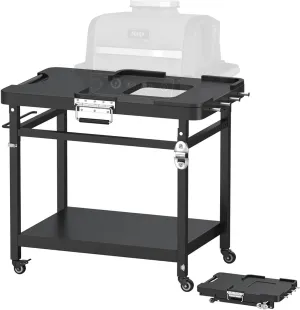 Grill Stand for Ninja Woodfire Series, Universal Foldable Grill Cart for Ninja OG700 OG800 OG900 XL Series and OO101 Woodfire Pizza Oven, Outdoor Pizza Oven Stand with 4 Wheels Tissue Holder