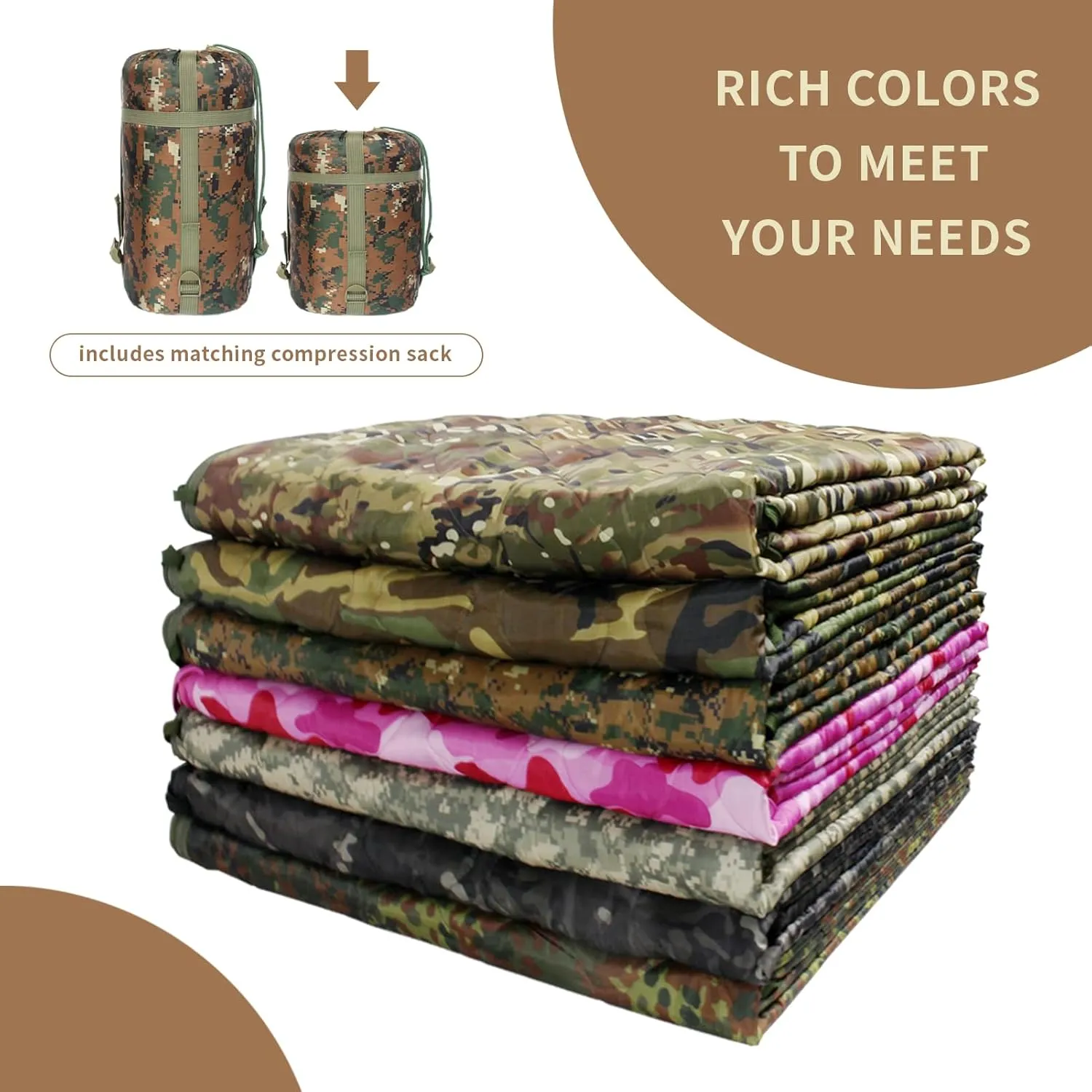 GRVCN Military Blanket - Camping Sleeping Bag with Zipper, Poncho Liner Thermal Insulated Blanket, Lightweight Portable Outdoor Hiking Survival Compression Carry Bag