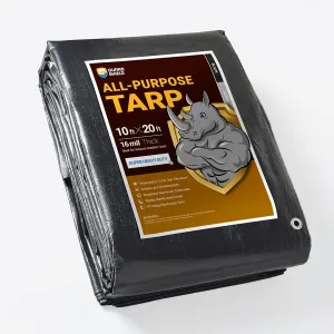 GUARD SHIELD Super Heavy Duty Black/Silver Ploy Tarp Cover 10x20 Feet Waterproof Tarps 16mil Thick UV and Tear Resistant Tarpualin