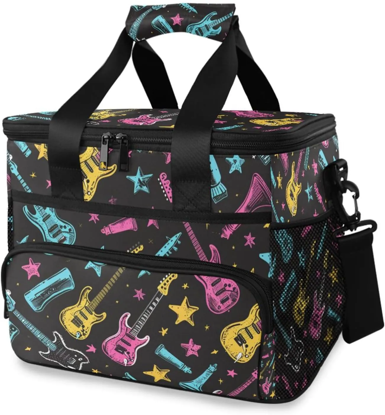 Guitar Star Black Cooler Bag Insulated Cooler Soft Sided Cooler 24 Can Portable Picnic Bag Large Leakproof Lunch Bag Box for Beach Grocery Camping Travel Car Men Women