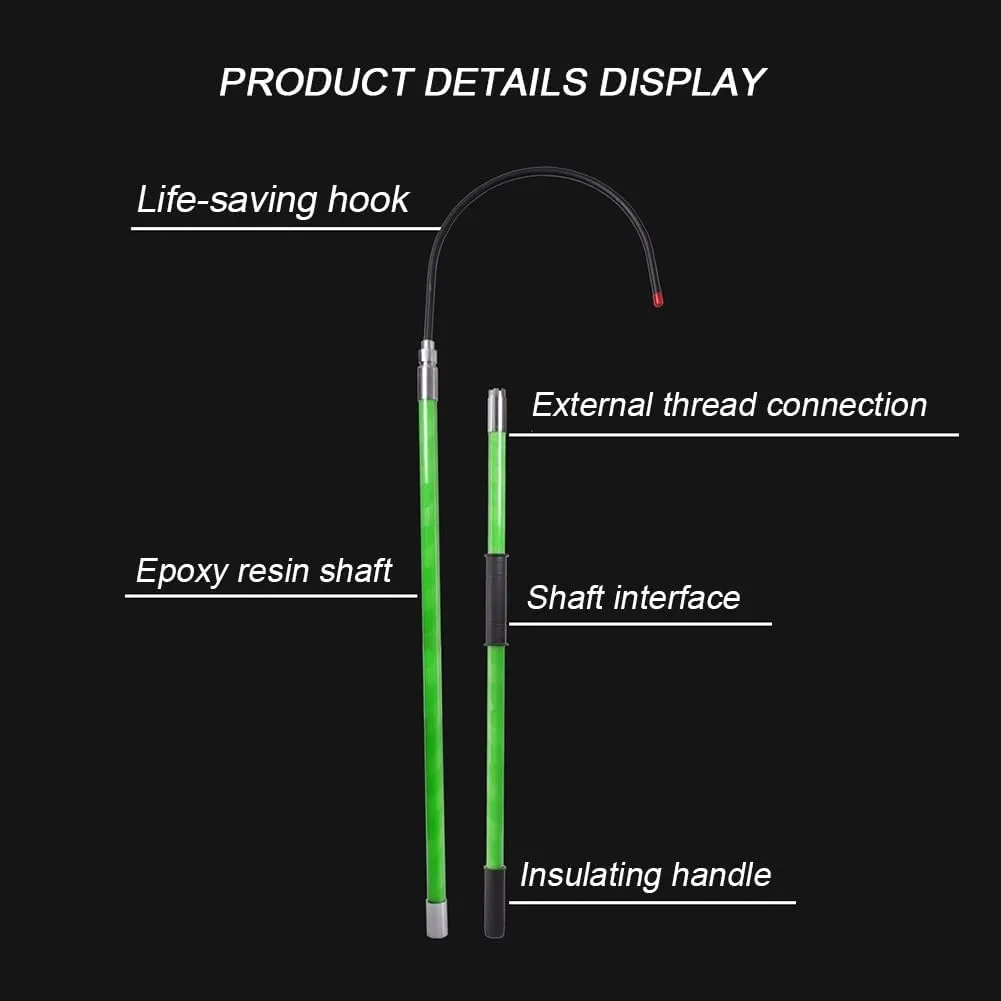 GZHERVICES Shockproof Insulated Rescue Hook - Detachable Lifesaving Pole for High Voltage, Automotive, Construction & Swimming Pool Emergencies, 18 Inch Hook Opening(Red,3m/9.9ft)