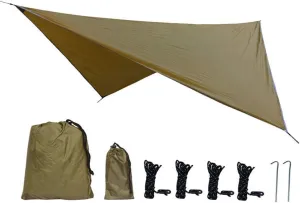 Hammock Awning, Outdoor Rhombic Camping Ground Mat Tent Hammock Tarp 360x290cm/141.73x114.17in Lightweight Camping Supplies for Camping Hiking (Camel)