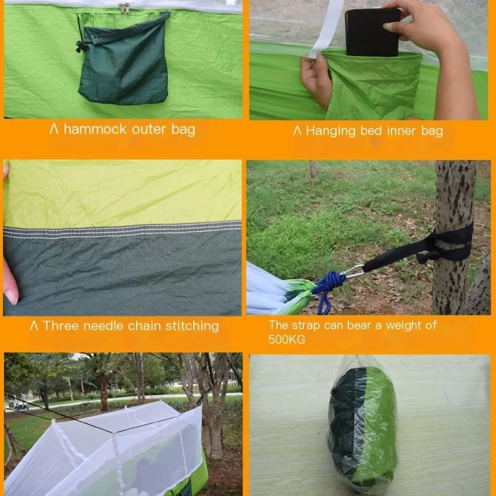 Hammock Outdoor Camping Outdoor Mosquito Net Hammock Double 210T Nylon Anti-Mosquito Parachute Cloth Air Camping Tent Hammocks for Outside(Gray)