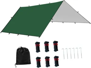Hammock Rain Fly Camping Gear Waterproof with Carry Bag Multifunctional Sun Canopy for Climbing Fishing Easily Install, Green L