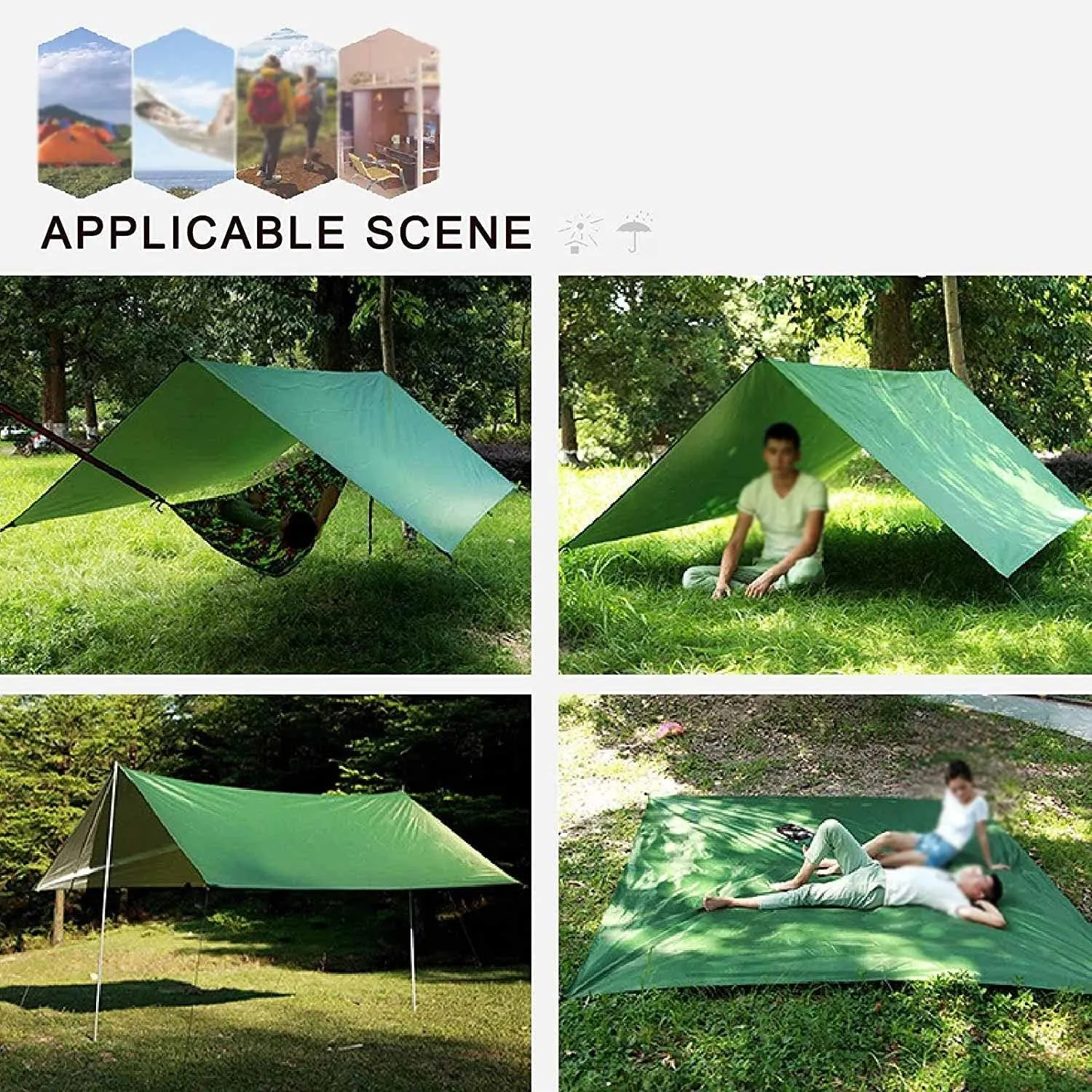 Hammock Rain Fly Tent Tarp Waterproof Windproof Camping Shelter Sunshade Portable Beach Sun Shelter Camping Tent for Camping(Color:Black)