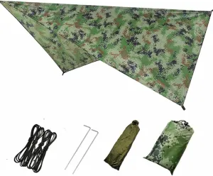 Hammock Rain Fly Tent Tarp Waterproof Windproof Camping Shelter Sunshade Portable Beach Sun Shelter Camping Tent for Camping(Color:Black)