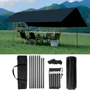 Hammock Rain Fly Tent Tarp,300x500cm Waterproof Windproof Snowproof Camping Tarp,Camping Outdoor Travel Portable Lightweight Anti-UV Sun Shelter,8 Stakes 8 Ropes  Bag (Green) (Black)