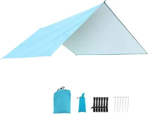 Hammock Rain Fly Tent Tarp,Multifunctional Waterproof Camping Shelter,Lightweight Windproof Snowproof Outdoor Sunshade Fly for Camping Outdoor Travel (Color : Blue, Size : 290 * 290cm)