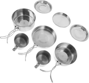 HANABASS 1 Set Stainless Steel Outdoor Camping Cookware Set Pot Pan Kettle Utensils for Hiking Picnic
