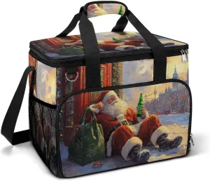 Happy Smiling Santa Claus Camping Cooler Bags Insulated Beach Cooler Portable Leak Proof Camping Cooler with Shoulder Strap
