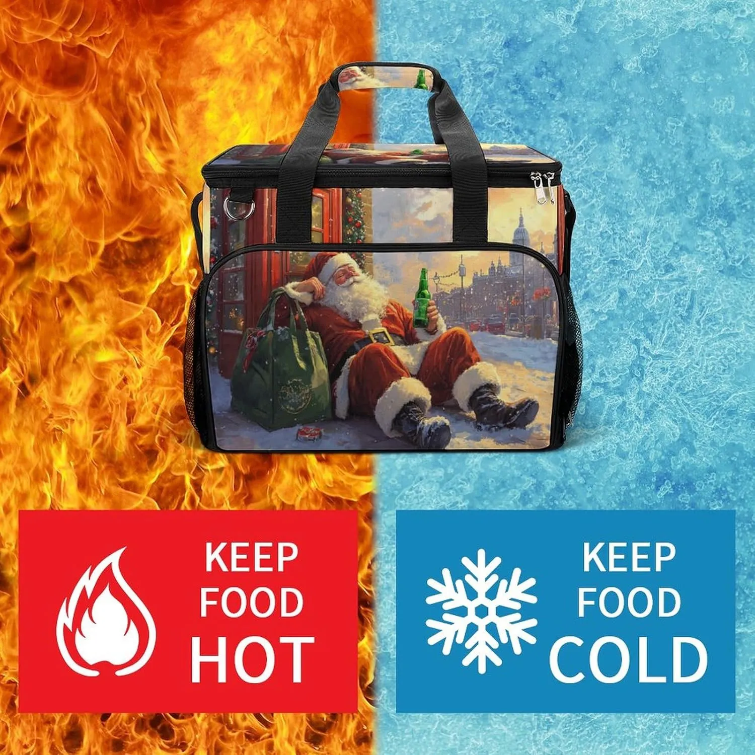 Happy Smiling Santa Claus Camping Cooler Bags Insulated Beach Cooler Portable Leak Proof Camping Cooler with Shoulder Strap