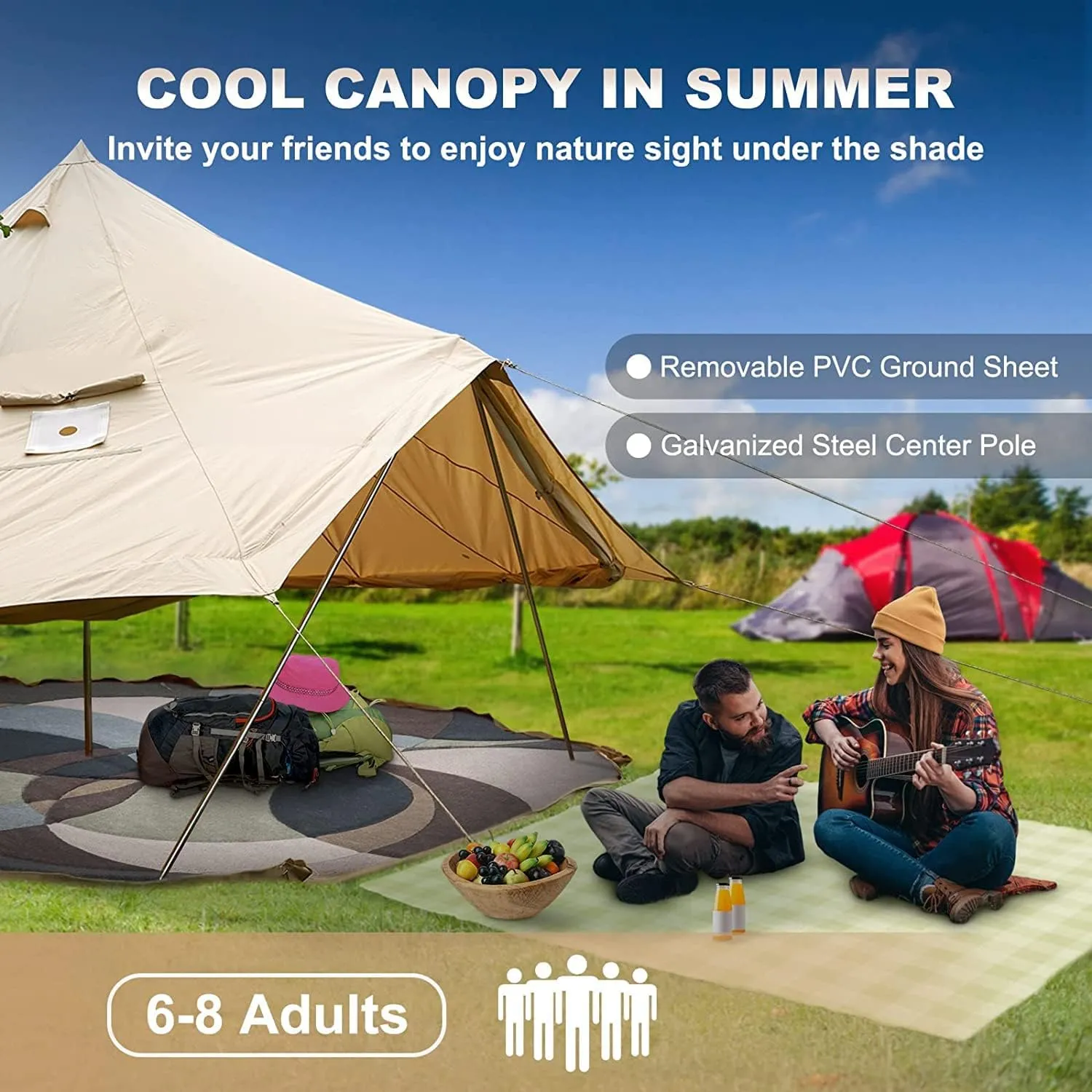 Happybuy Canvas Bell Tent, 4 Seasons Breathable 100% Cotton Canvas Yurt Tent - w/Stove Jack, Luxury Glamping Tent Waterproof Canvas Tents for Family Camping Outdoor Hunting Party