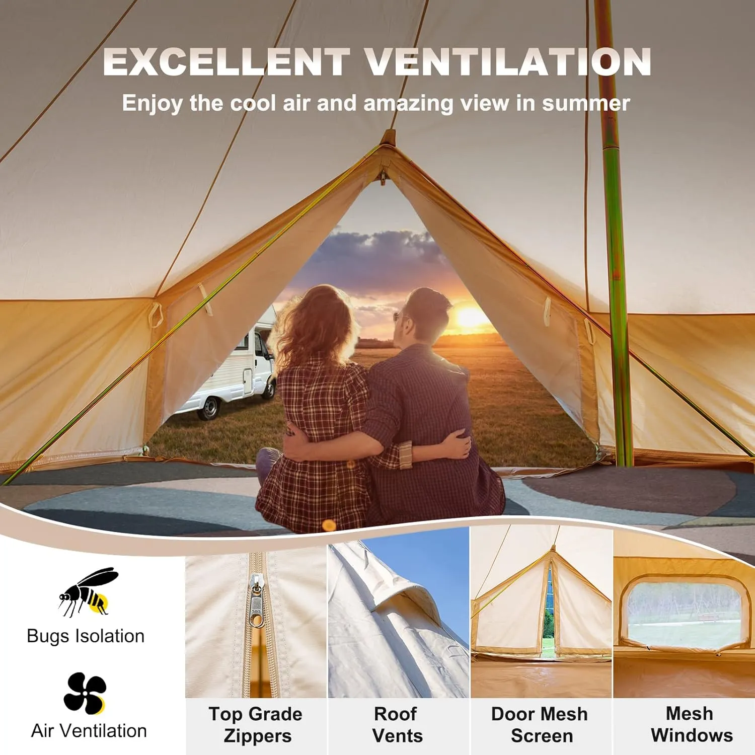 Happybuy Canvas Bell Tent, 4 Seasons Breathable 100% Cotton Canvas Yurt Tent - w/Stove Jack, Luxury Glamping Tent Waterproof Canvas Tents for Family Camping Outdoor Hunting Party