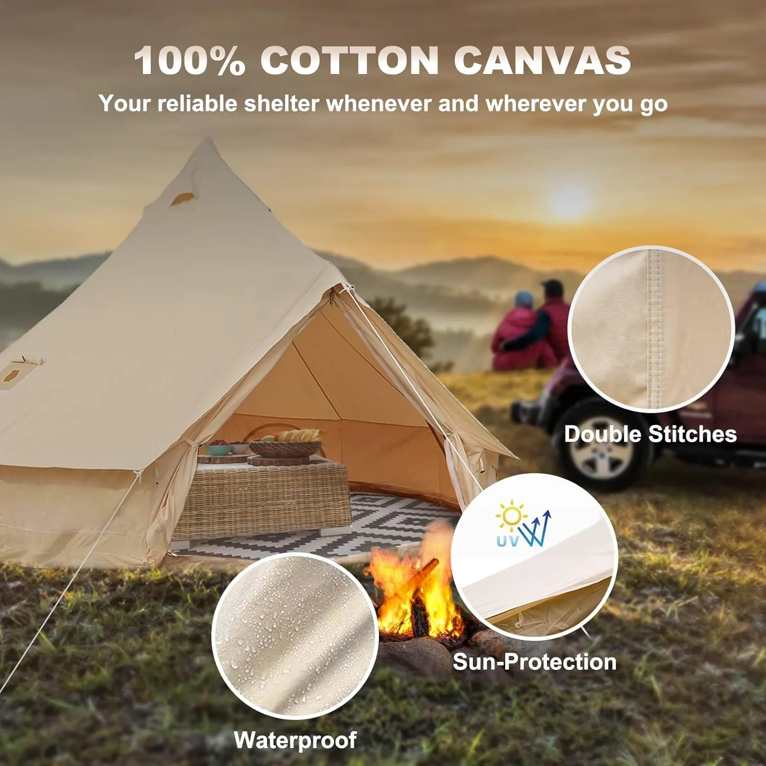 Happybuy Canvas Bell Tent, 4 Seasons Breathable 100% Cotton Canvas Yurt Tent - w/Stove Jack, Luxury Glamping Tent Waterproof Canvas Tents for Family Camping Outdoor Hunting Party