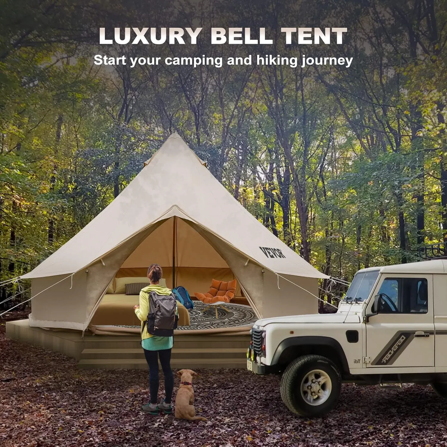 Happybuy Canvas Bell Tent, 4 Seasons Breathable 100% Cotton Canvas Yurt Tent - w/Stove Jack, Luxury Glamping Tent Waterproof Canvas Tents for Family Camping Outdoor Hunting Party