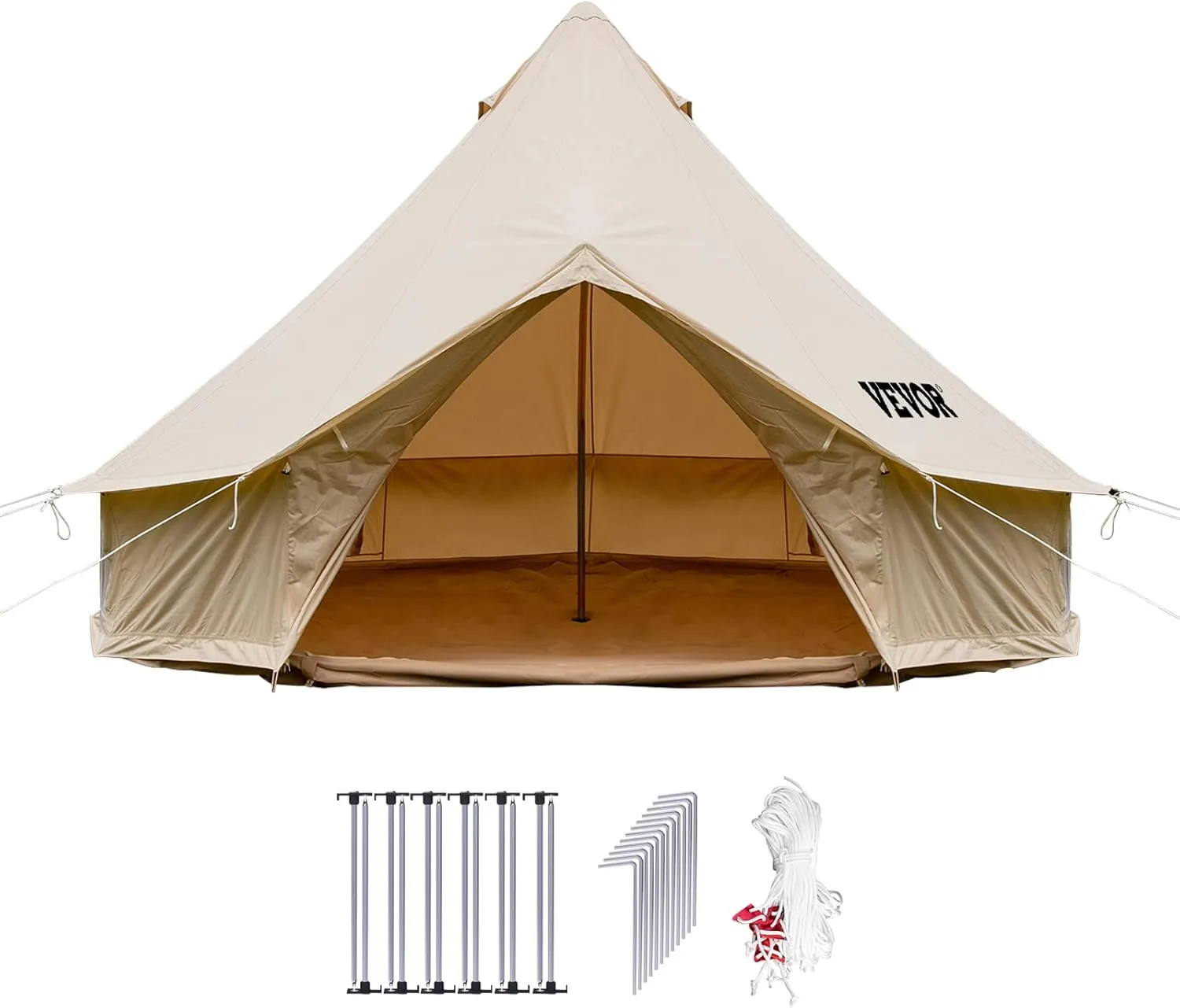 Happybuy Canvas Bell Tent, 4 Seasons Breathable 100% Cotton Canvas Yurt Tent - w/Stove Jack, Luxury Glamping Tent Waterproof Canvas Tents for Family Camping Outdoor Hunting Party