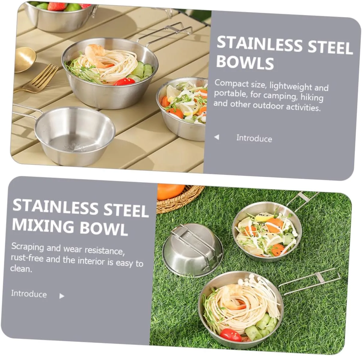 Happyyami 4sets Collapsible Camping Bowl Set Stainless Steel Mixing Bowls Portable Camping Dish Set for Hiking Outdoor 3pcs*4