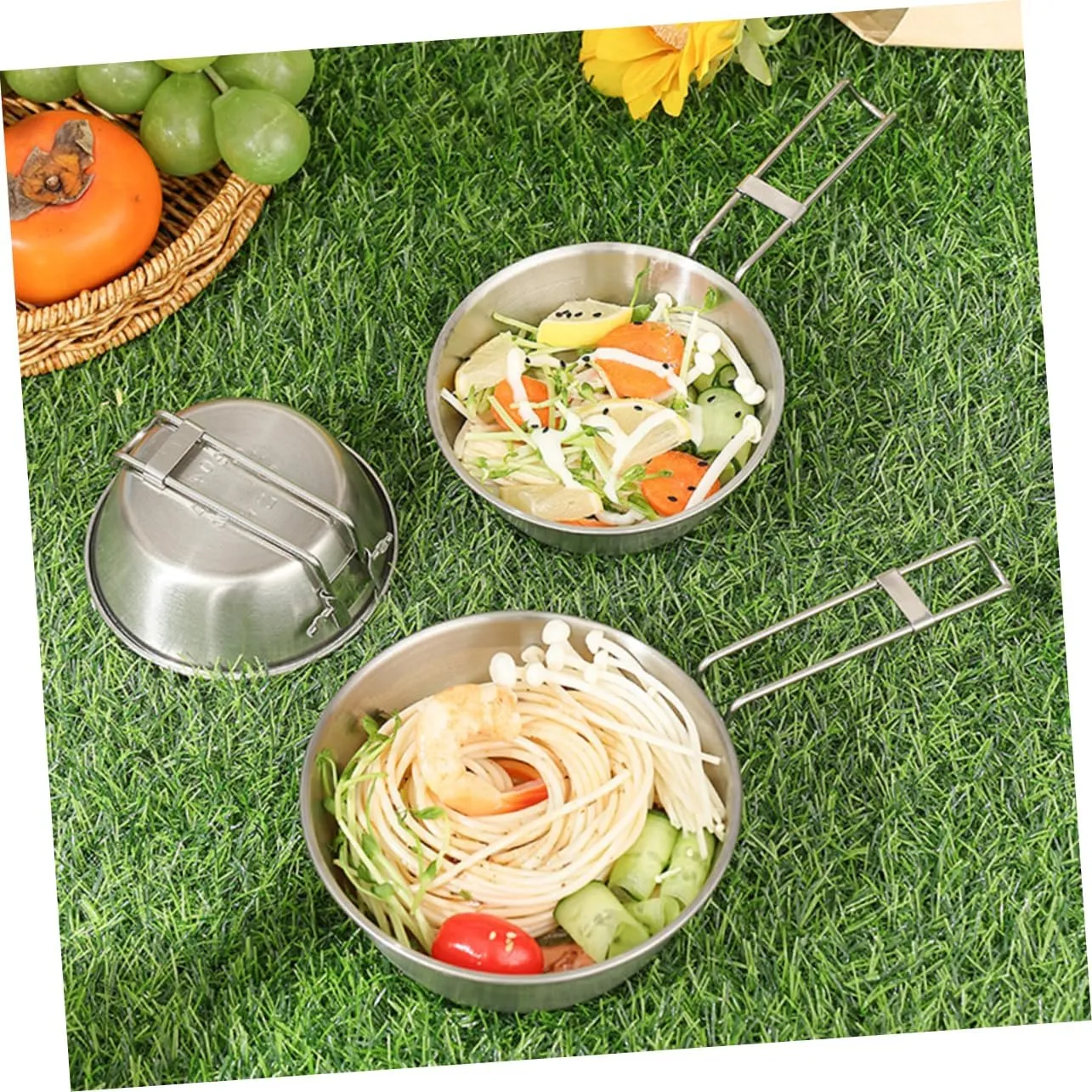 Happyyami 4sets Collapsible Camping Bowl Set Stainless Steel Mixing Bowls Portable Camping Dish Set for Hiking Outdoor 3pcs*4