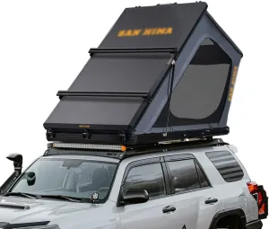 Hard Shell Rooftop Tent Aluminum Triangular Roof Folding Tent, Can Accommodate 3-4 People, Suitable for Four Seasons, Free Set Up Quick Open Camping Tent, with Ladder