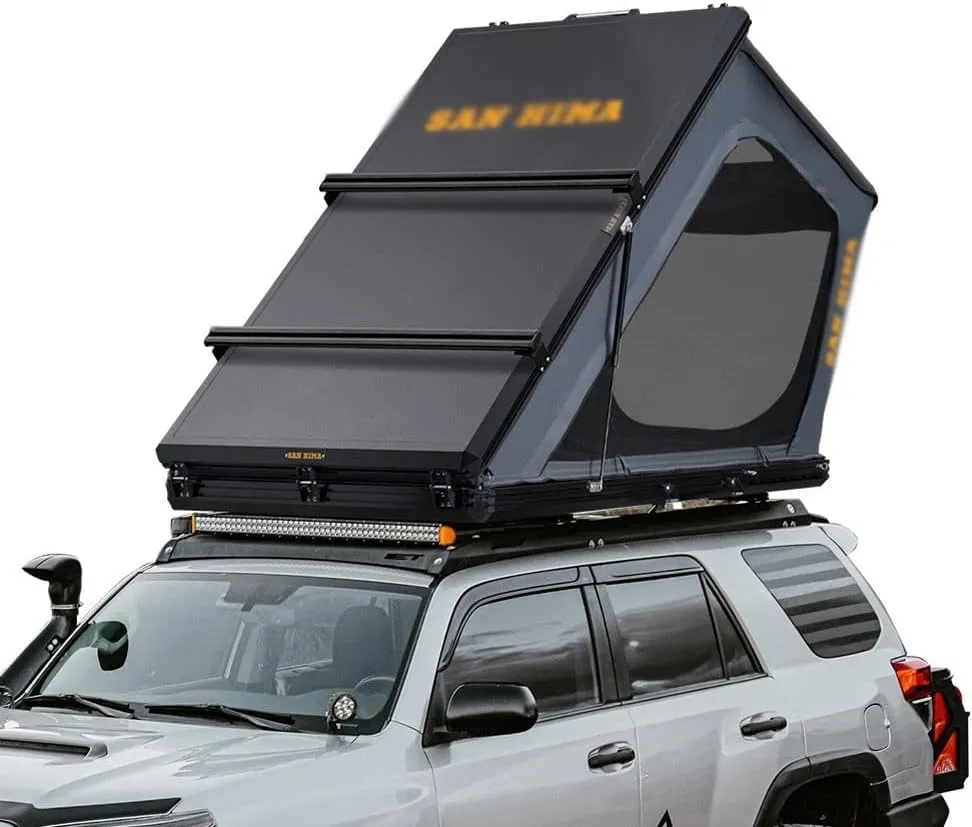 Hard Shell Rooftop Tent Aluminum Triangular Roof Folding Tent, Can Accommodate 3-4 People, Suitable for Four Seasons, Free Set Up Quick Open Camping Tent, with Ladder
