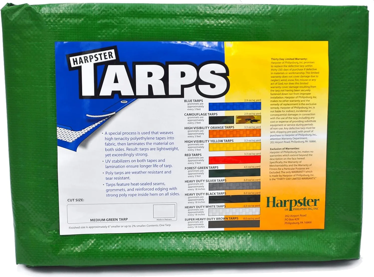 Harpster Tarps 8ft. x 10ft. Medium Green All-Purpose Waterproof 4.5 oz Poly Tarp - 10 mil
