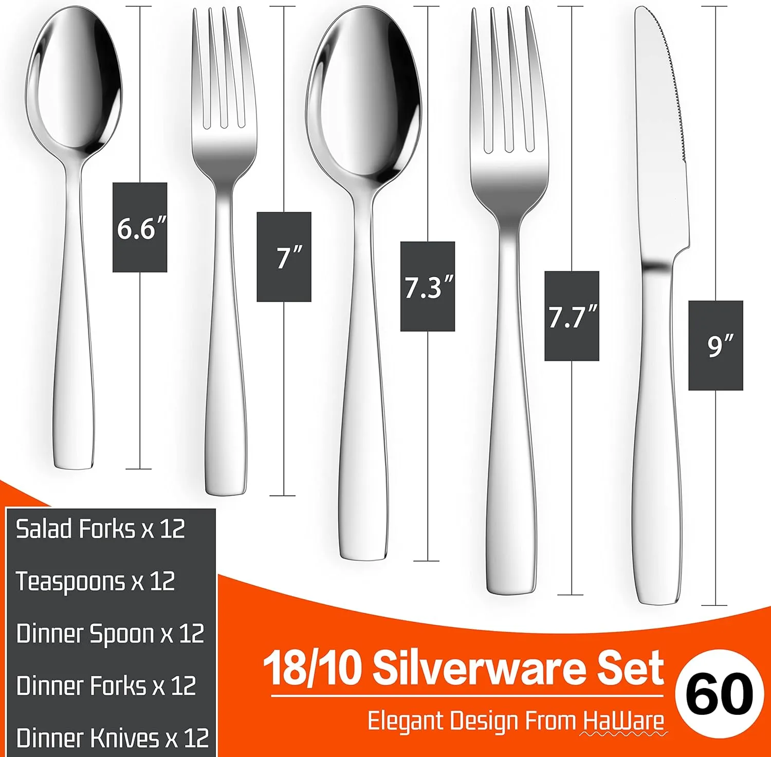 HaWare 18/10 Stainless Steel Flatware, 60-Piece Silverware Set Service for 12, Fancy Tableware Cutlery Set for Home Restaurant, Include Knife Fork Spoon, Mirror Finish Eating Utensils, Dishwasher Safe