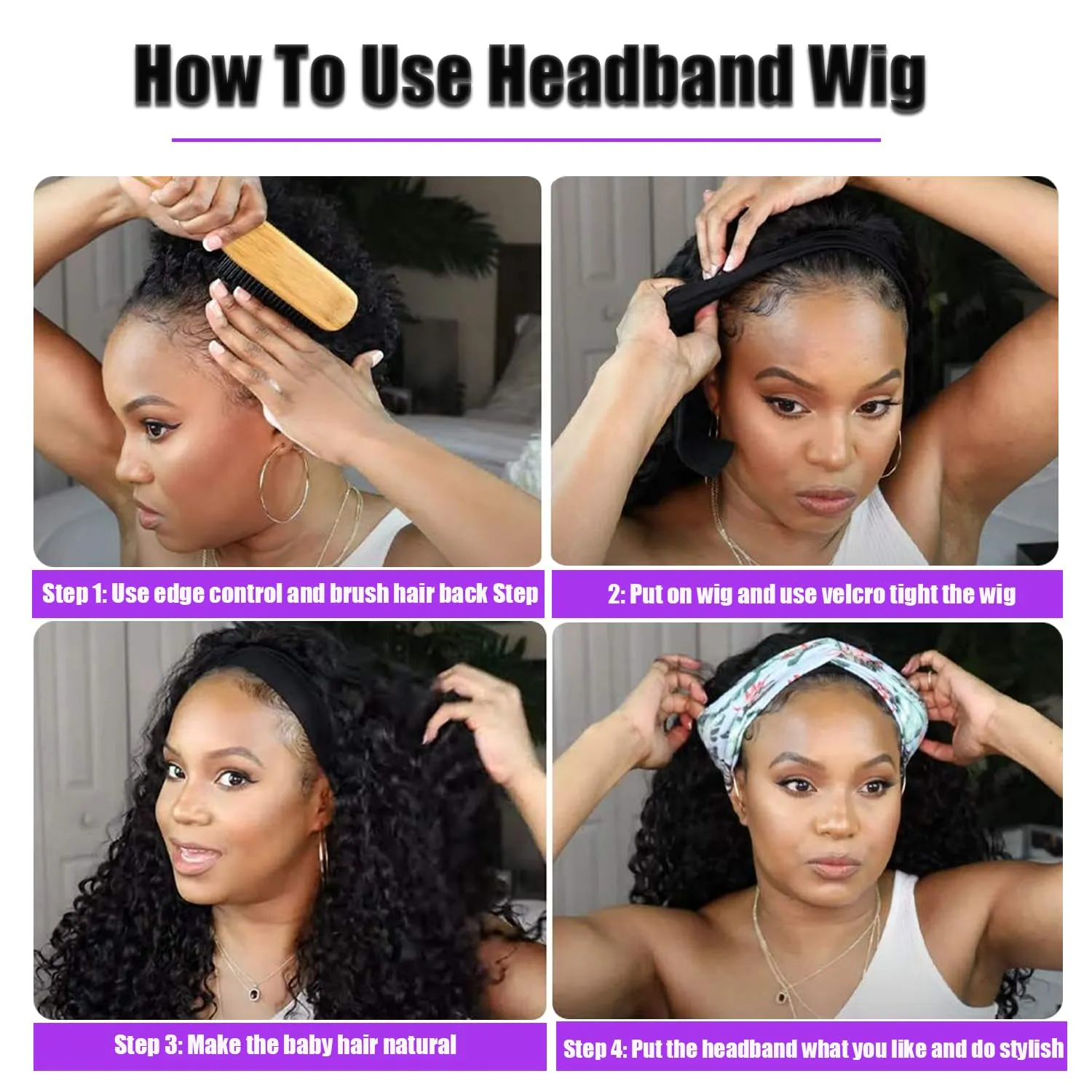 Headband Wigs For Black Women Short Wavy Headband Wig 14 Inch Black Mix Brown Glueless Wig Heat Resistant Fibers Synthetic Hair Natural Look（1b/30）