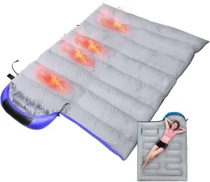 Heated Sleeping Bag, Wearable Sleeping Bag with Arm Zipper Holes 3 Heating Levels Waterproof Lightweight for Adults Fall Winter Weather Kids