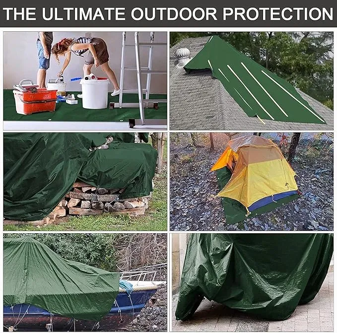 Heavy Duty 10 Mil Tarp Cover Waterproof UV Resistant Tarpaulin Used for Outdoor, Hunting, Camping, Backpacking, Canopy Tent, Ground Tarp, Cover Boat, Motorcycles, Roofs, Wood