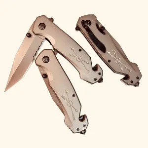 Heavy duty 9" folding knife, all titanium coating stainless steel,arrows engraved on handle GSE900