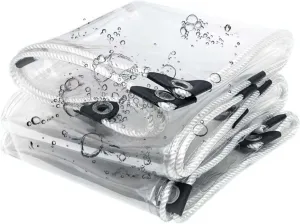 Heavy Duty Clear PVC Tarp 4.3x6.6ft, Clear Waterproof Tarps Tear Resistant with Grommets, PVC Tarpaulin Transparent Cover for Boat, Patio & Garden