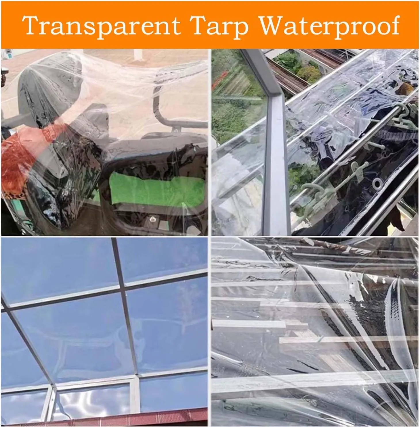 Heavy Duty Clear PVC Tarp 4.9x4.9ft, Transparent PVC Tarpaulins, Waterproof Transparent Tarpaulin, Tear Resistant with Grommets for Camping & Greenhouse