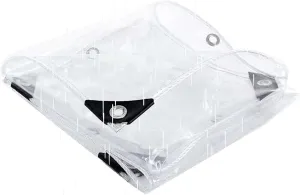 Heavy Duty Clear PVC Tarp 4.9x4.9ft, Transparent PVC Tarpaulins, Waterproof Transparent Tarpaulin, Tear Resistant with Grommets for Camping & Greenhouse