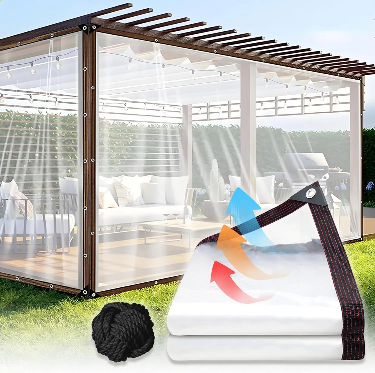Heavy Duty Clear Transparent Waterproof Tarp with Grommets, Thickened Tear Resistant Tarpaulin with Windproof Rope, Outdoor Garden Rainproof Covering for Camping, Outdoor Furniture (6.6 x 10 FT)