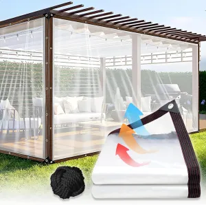 Heavy Duty Clear Transparent Waterproof Tarp with Grommets, Thickened Tear Resistant Tarpaulin with Windproof Rope, Outdoor Garden Rainproof Covering for Camping, Outdoor Furniture (6.6 x 10 FT)