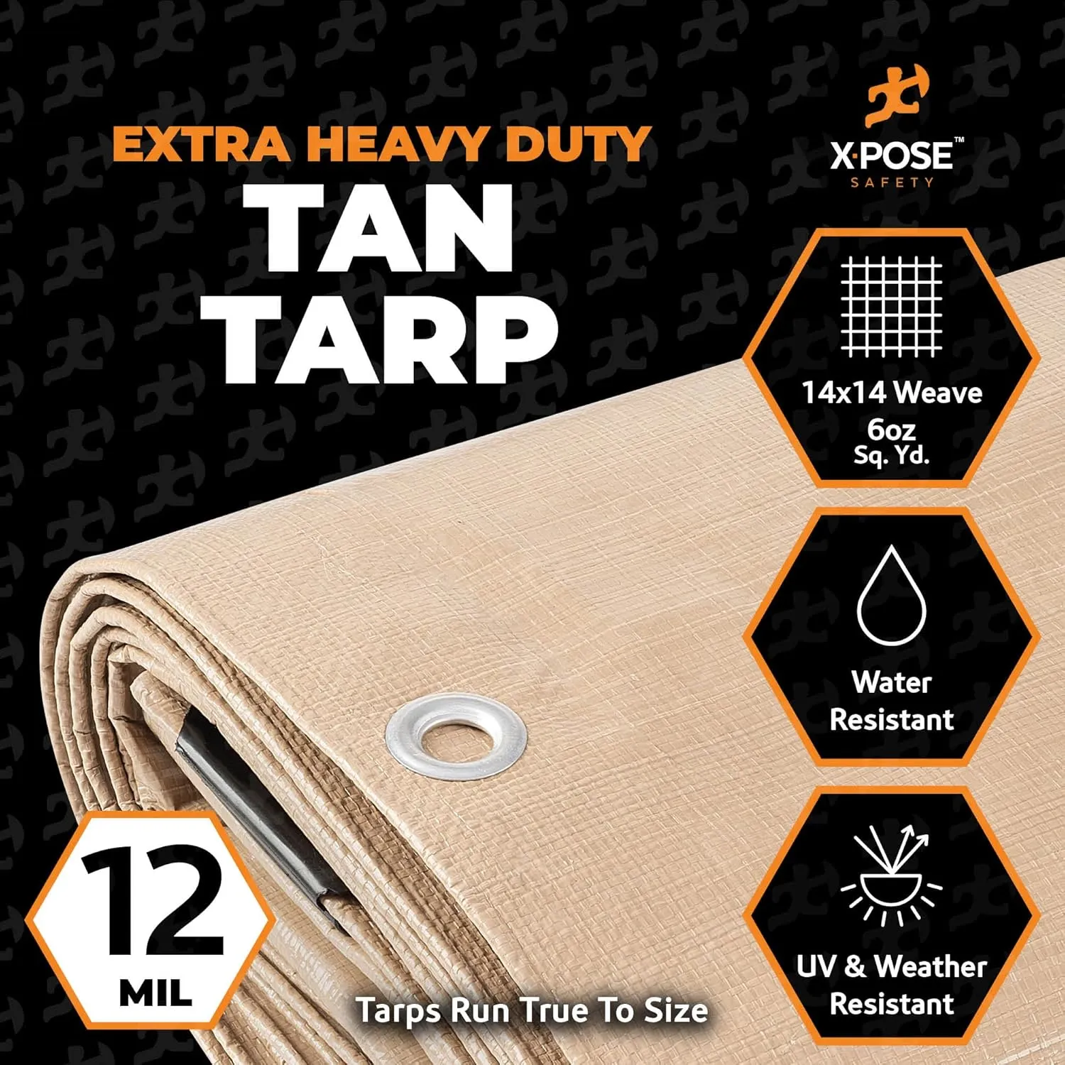 Heavy Duty Tan Poly Tarp 6' X 20' - Multipurpose Protective Cover - Durable, Waterproof, Weather Proof, Rip and Tear Resistant - Extra Thick 12 Mil Polyethylene - by Xpose Safety