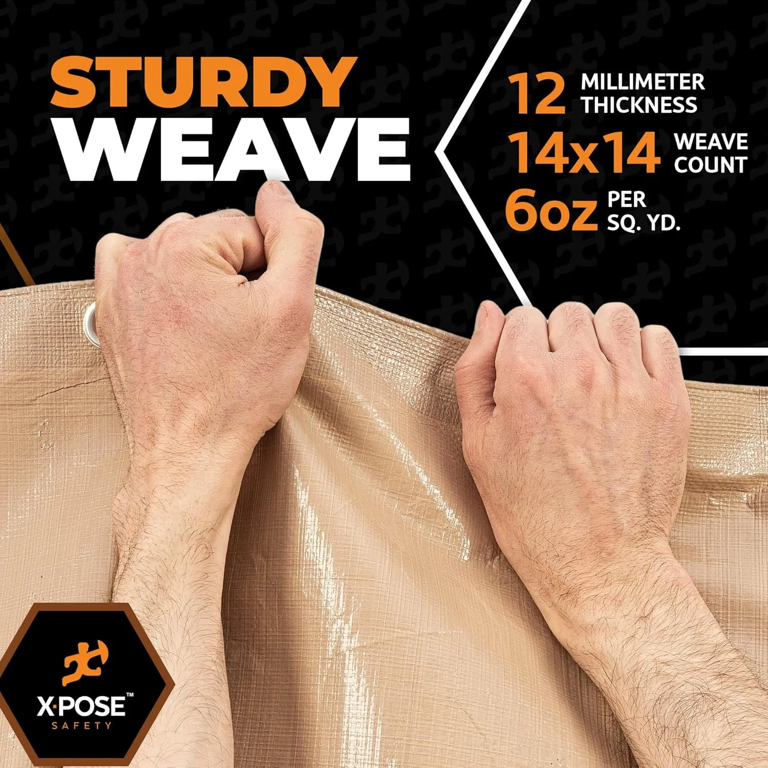 Heavy Duty Tan Poly Tarp 6' X 20' - Multipurpose Protective Cover - Durable, Waterproof, Weather Proof, Rip and Tear Resistant - Extra Thick 12 Mil Polyethylene - by Xpose Safety