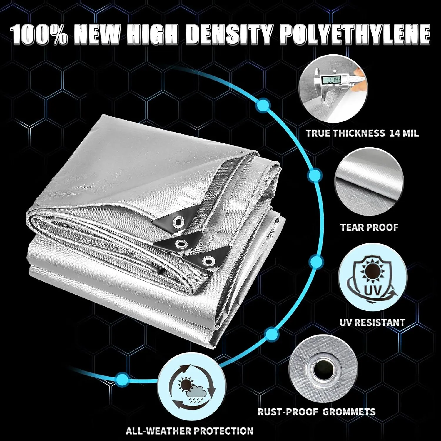 Heavy Duty Tarp 10x12 Feet, 14 Mil Waterproof Poly Tarps Cover UV Resistant, Rip & Tear Proof with Metal Grommets Every 20 Inches Silver Tarp by TA*RP YXCN