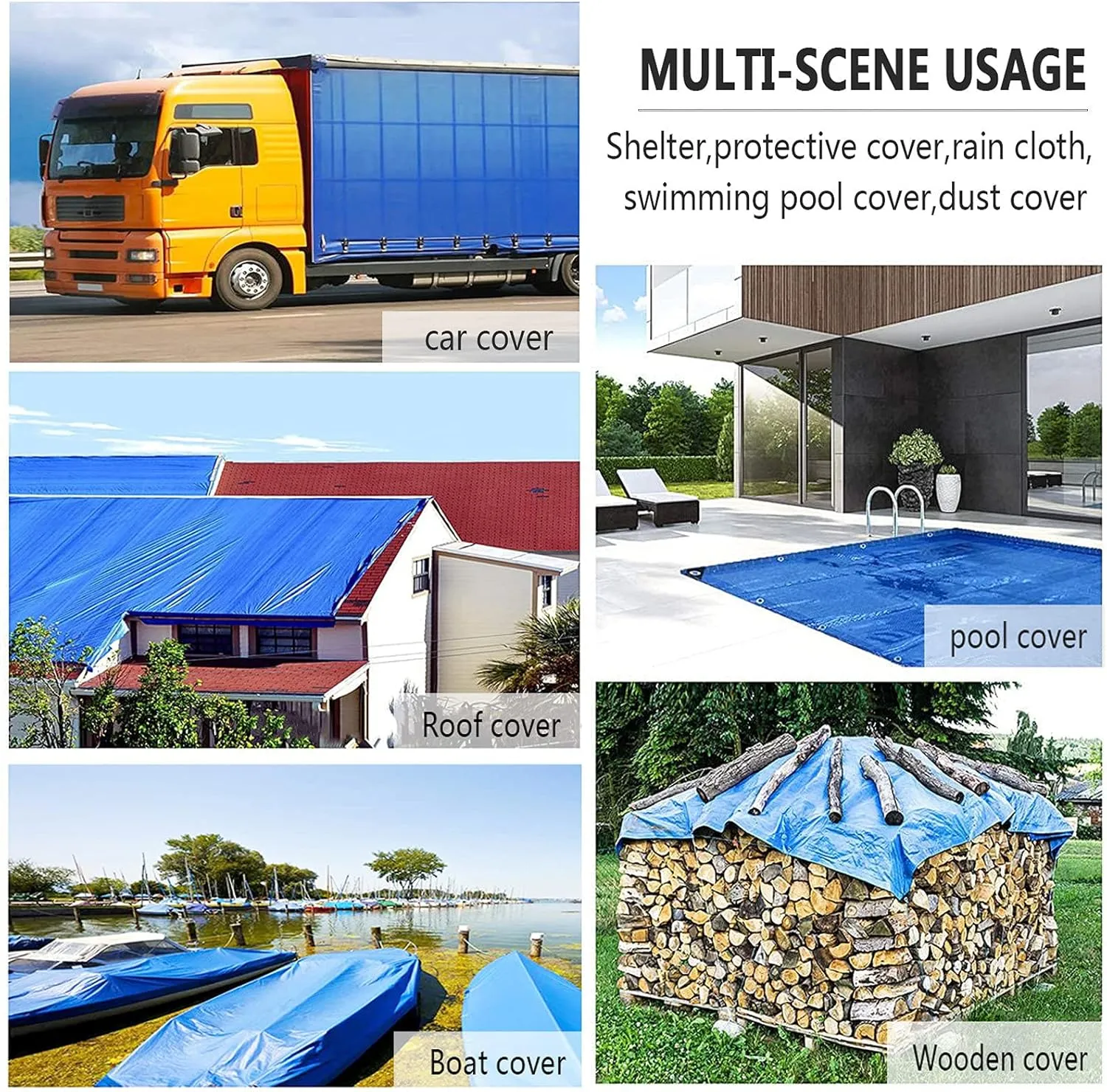 Heavy-Duty Tarpaulin, Heavy Duty Waterproof Tarpaulin, Protective Tarpaulin Sheet with Eyelets for Outdoor Camping Fishing Garden Furniture,Blue,5x10m