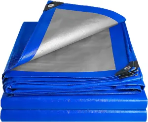 Heavy-Duty Tarpaulin, Heavy Duty Waterproof Tarpaulin, Protective Tarpaulin Sheet with Eyelets for Outdoor Camping Fishing Garden Furniture,Blue,5x10m